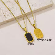 Elegant 18k Plated Stainless Steel Rectangular Black Pendant Necklace for Women's Daily and Vacation Accessories, Valentine's Day Gift