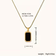 Elegant 18k Plated Stainless Steel Rectangular Black Pendant Necklace for Women's Daily and Vacation Accessories, Valentine's Day Gift
