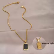 Elegant 18k Plated Stainless Steel Rectangular Black Pendant Necklace for Women's Daily and Vacation Accessories, Valentine's Day Gift